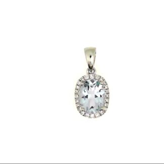14k White Oval Diamond Halo Aqua Fashion Pendant