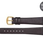 Genuine Regular Black Leather Flat Watch Band