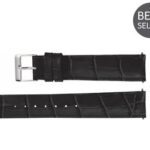 Long Black Leather Alligator Grain Padded Watch Band