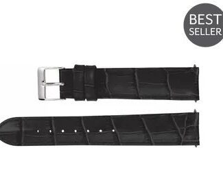 Regular Black Leather Alligator Grain Padded Watch Band