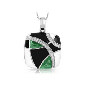 Belle Etoile Tango Collection Sterling Silver Emerald Black and White Enamel Pendant