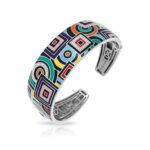 Belle Etoile Geometrica Collection Sterling Silver Multi Enamel Bangle