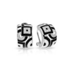 Belle Etoile Geometrica Collection Sterling Silver Black and White Enamel Earrings