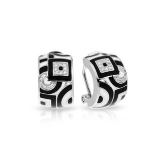 Belle Etoile Geometrica Collection Sterling Silver Black and White Enamel Earrings