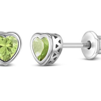 CZ August Birthstone Heart Girls Earrings