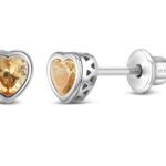 CZ November Birthstone Heart Girls Earrings