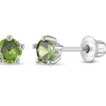 Classic CZ August Birthstone Solitaire Children Earrings