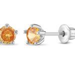 Classic CZ November Birthstone Solitaire Children Earrings