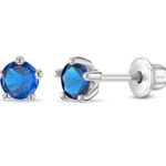 Classic CZ December Birthstone Solitaire Children Earrings
