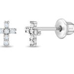 Delicate CZ Cross Kids Earrings