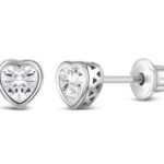 CZ April Birthstone Heart Girls Earrings