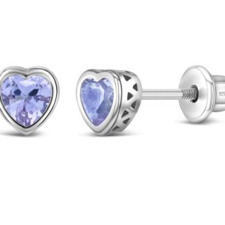 CZ June Birthstone Heart Girls Earrings