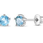 Classic CZ March Birthstone Solitaire Children Earrings