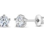 Classic CZ April Birthstone Solitaire Children Earrings