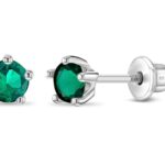 Classic CZ May Birthstone Solitaire Children Earrings