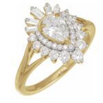 14K Yellow 7x5 mm Pear 5/8 CTW Natural Diamond Semi-Set Engagement Ring