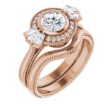 14K Rose 5.8 mm Round Vintage-Inspired Halo-Style Engagement Ring Mounting