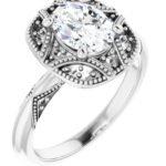 14K White 8x6 mm Oval Engagement Ring Mounting
