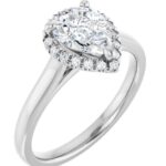 14K White 8x6 mm Pear French-Set Engagement Ring Mounting