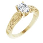 14K Yellow 7x5 mm Oval Floral Solitaire Engagement Ring Mounting
