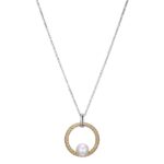 Charles Garnier Sterling Silver Necklace with Freshwater Pearl In Mesh Circle Pendant