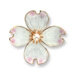 Nicole Barr Rose Gold Plated Sterling Silver Dogwood Brooch-White. Akoya Pearl