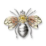 Nicole Barr Sterling Silver Bee Brooch -Yellow. Yellow Sapphires