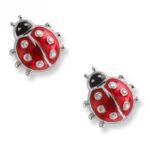 White Sapphire - Sterling Silver Red Ladybug Stud Earrings