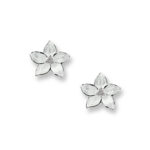 Nicole Barr Sterling Silver White Stephanotis Stud Earrings. White Sapphires.