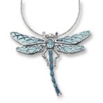 White Sapphire - Sterling Silver Blue Dragon Fly Necklace. Blue Topaz