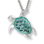 Nicole Barr White Sapphires - Sterling Silver Green Turtle Necklace