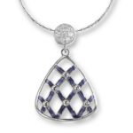 Nicole Barr Sterling Silver Quilted Triangle Necklace-Purple. White Sapphires