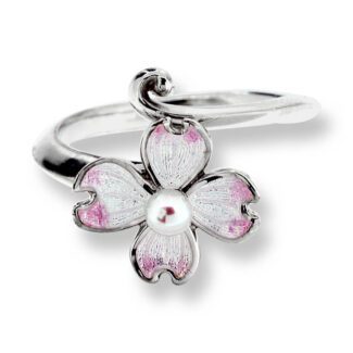 Sterling Silver Dogwood Ring-White. Pinkish Akoya Pearls