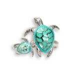 Nicole Barr Green Turtle Ring in Sterling Silver and White Sapphires