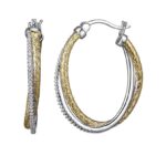 Charles Garnier Sterling Silver 2mm Mesh with CZ Hoop Earrings