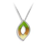 Green Cut-Out Flame Necklace-Watercolors. Sterling Silver