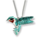Green Hummingbird Necklace. Sterling Silver