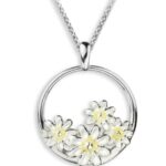 White Daisy Cluster Necklace. Sterling Silver