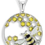 Yellow Honeycomb And Bee Necklace. Sterling Silver