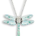 Blue Plique-A-Jour Dragonfly Necklace. Sterling Silver-White Sapphire