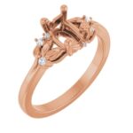 14K Rose 8x6 mm Oval .06 CTW Natural Diamond Semi-Set Engagement Ring