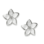 Small White Stephanotis Post Earrings. Sterling Silver-White Sapphires