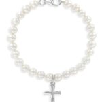 White Pearls & Cross Toddler Bracelet