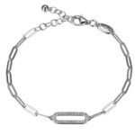 Charles Garnier 925 Paper Clip Bracelet with CZ Link in Center