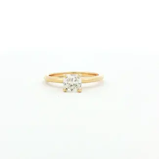14k yellow gold Cushion Solitaire engagement ring, I, VVS2