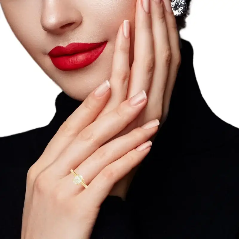 14k yellow gold oval solitaire engagement ring, H, SI1