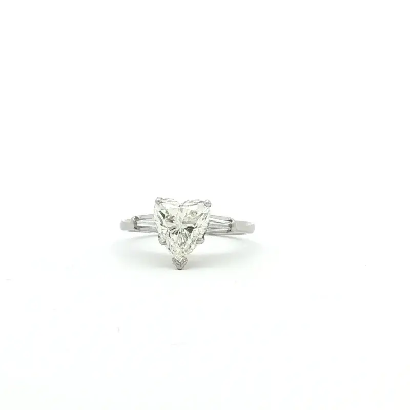 Platinum Three Stone Heart Ring, GIA