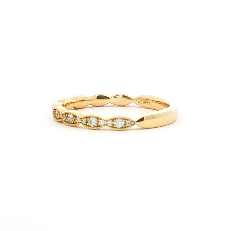 14k Yellow Gold Scalloped Diamond Eternity Wedding Band