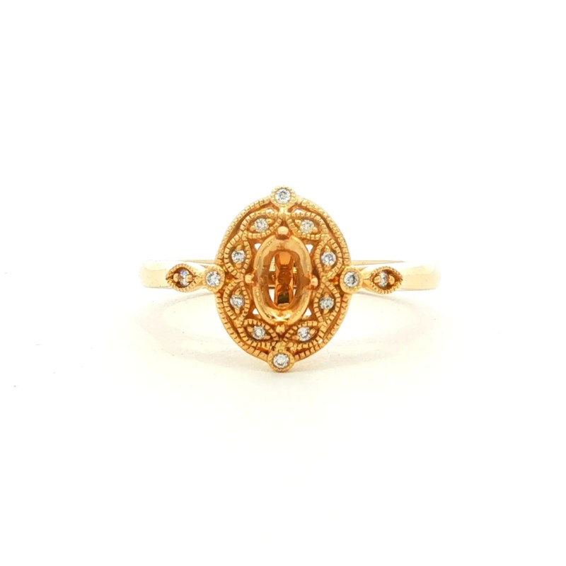 14k Yellow Gold Semi-Mount Antique Diamond Fashion Ring