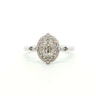 14k White Gold Semi-Mount Antique Diamond Fashion Ring